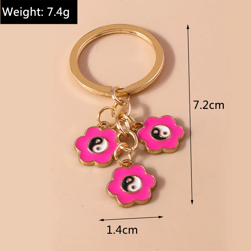 Niedliche Emaille Tai Ji Liebe Herz Schlüssel anhänger Blume Schlüssel ring Anhänger für Schlüssel halter Frauen Mädchen Handtasche Anhänger Dekor Schmuck Geschenk – Detail 3