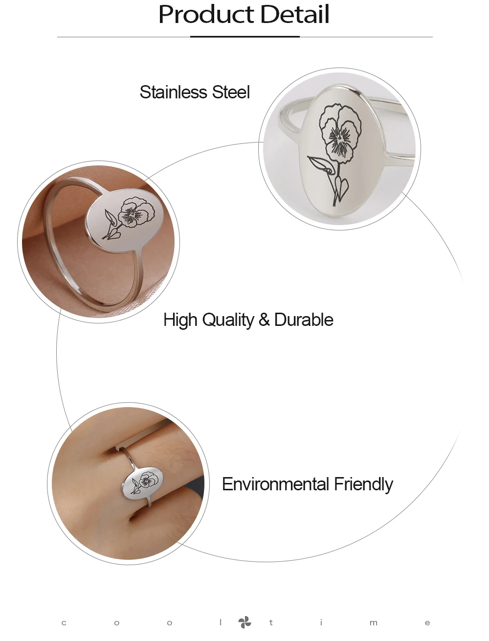 COOLTIME Blumenringe zum 12. Geburtsmonat für Frauen, Edelstahl, oval, Siegel, ästhetische Ringe, Schmuck, Freund, Liebhaber, Geburtstagsgeschenk – Detail 20