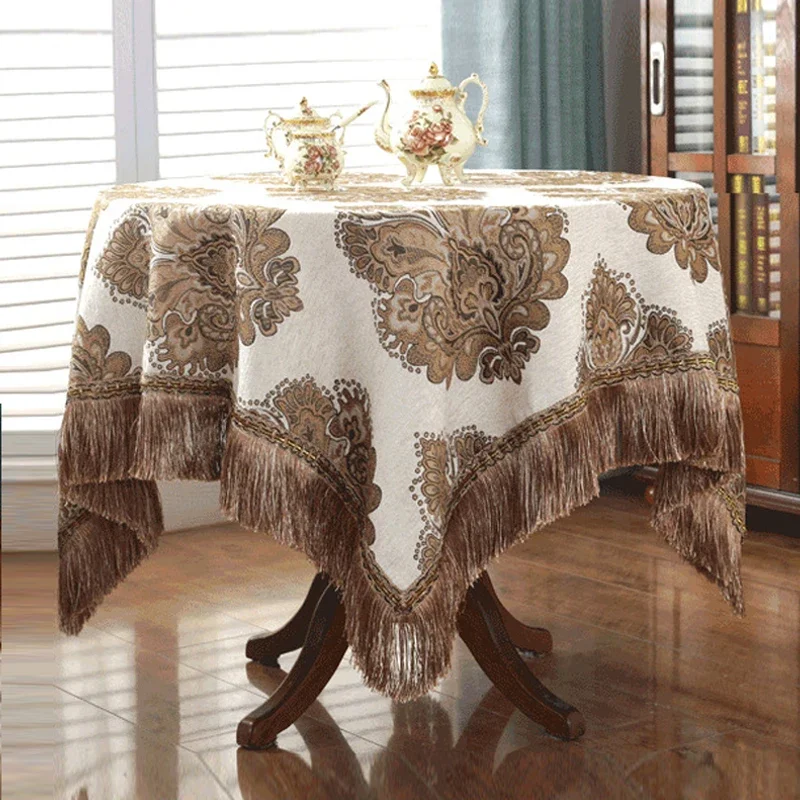 

European-Style Tablecloth Tassel Thickened Chenille Printing Fabric Rectangular Table Cloth Jacquard Table Cover Multi-Purpose