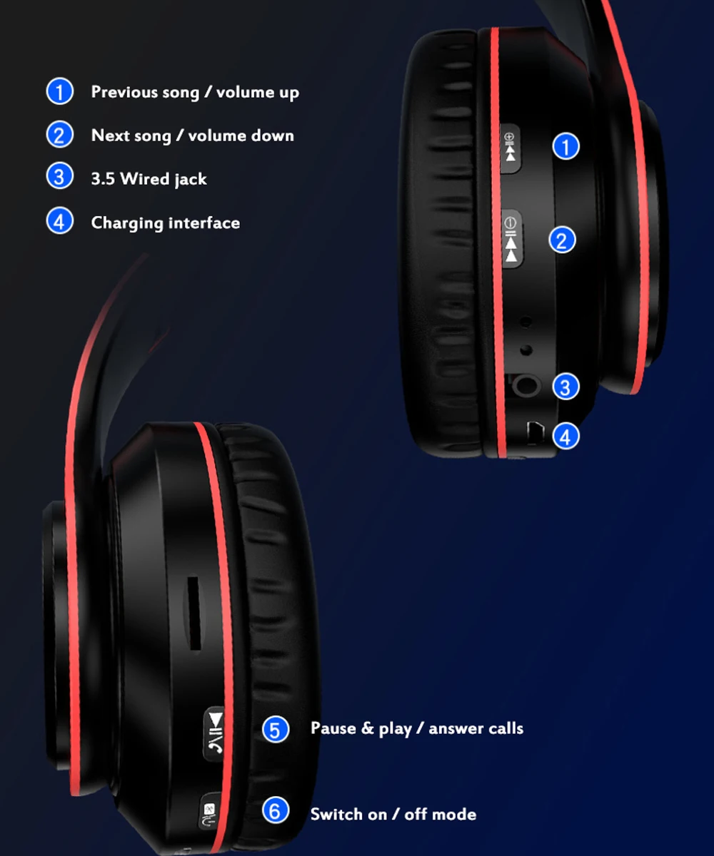 

B39 Wireless Headphones Portrable Folding Headset MP3 Player With Microphone LED Colorful Lights Bluetooth Compatible Headset