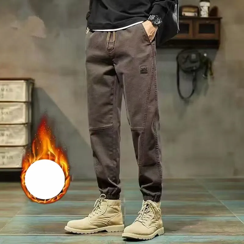 

Autumn Winter KPOP Fashion Style Harajuku Slim Fit Cargo Pants Loose Sport All Match Thick Casual Pants Solid Pockets Leggings