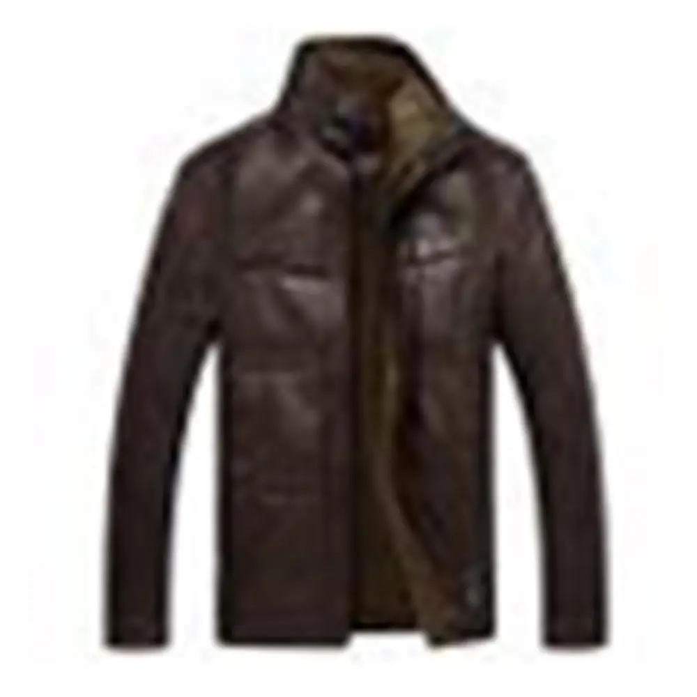 Jacket Fleece Stand Collar Long Sleeve Men Faux Leather Warm Lined Zip Short Jacket