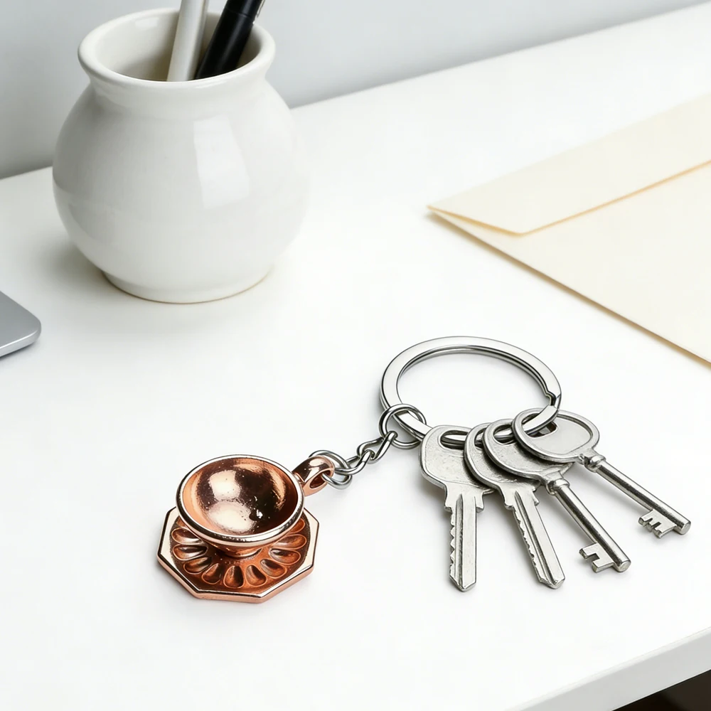장 미니 커피잔 모양 열쇠 정리함 키체인 휴대용 열쇠 보관함 일상용 사무용품 책상 정리