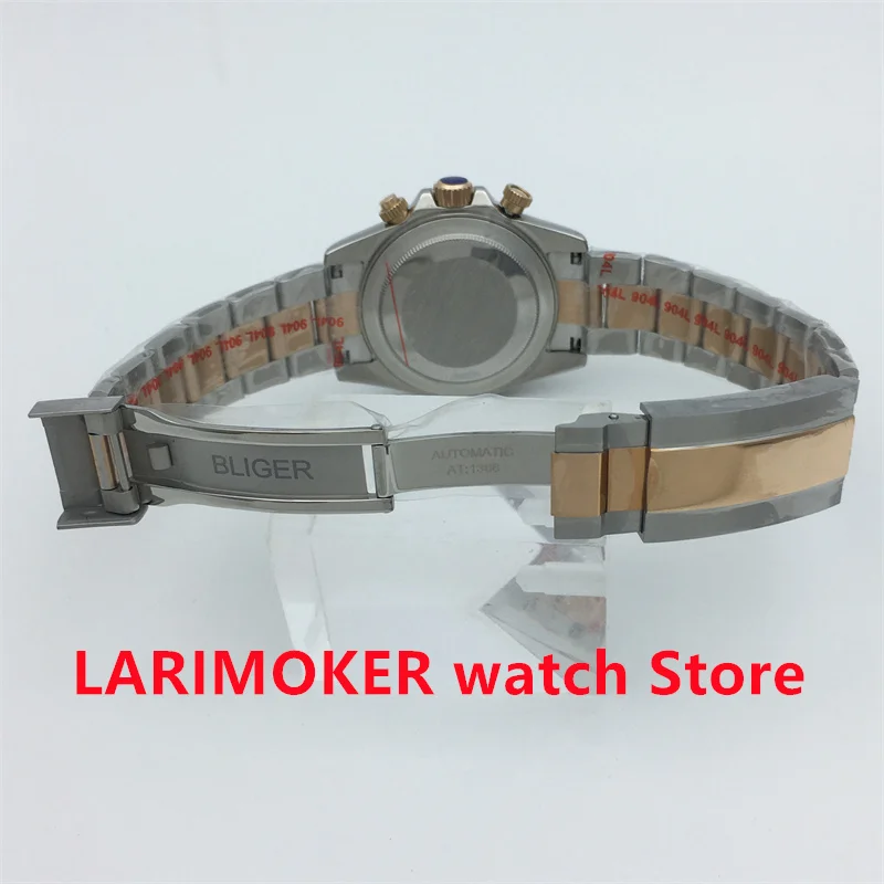 BLIGER 39mm Sports Timing Multifunctional quartz watch VK63 Movement sapphire glass black dial luminous Date Steel bracelet