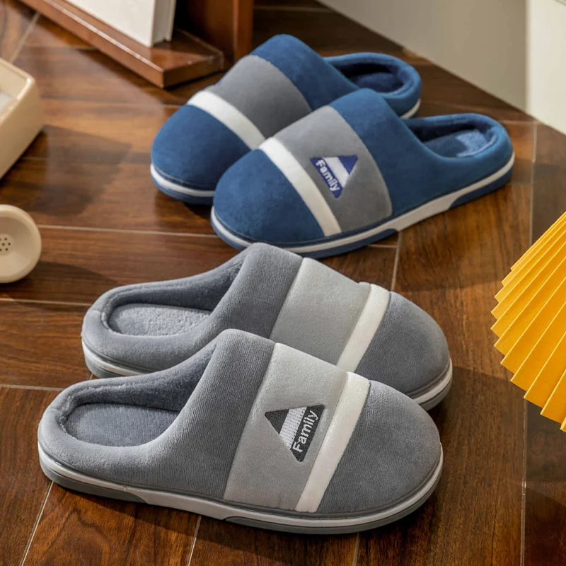 Men's Winter Plush Warm Slippers Indoor House Slides Couple's Home Shoes Thick Sole Fluffy