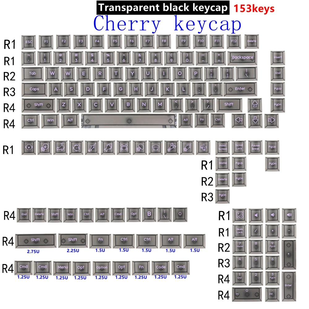 

Transparent Clear Keycaps 152 Keys Cherry PC Material Frosted Hazy Beauty Key Caps Backlight RGB Clear For Mechanical Keyboard