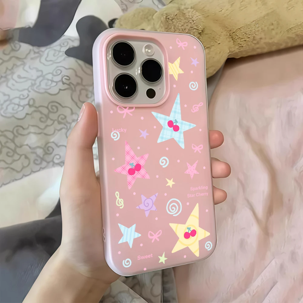 Gingham Checkered Stars Jelly Soft Phone Case with Daisies Cover