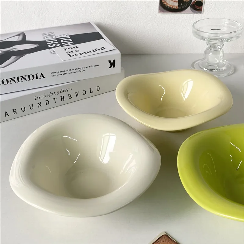 Nordic style ins ceramic cream-colored afternoon tea dessert bowl, fruit salad bowl, coffee shop tableware