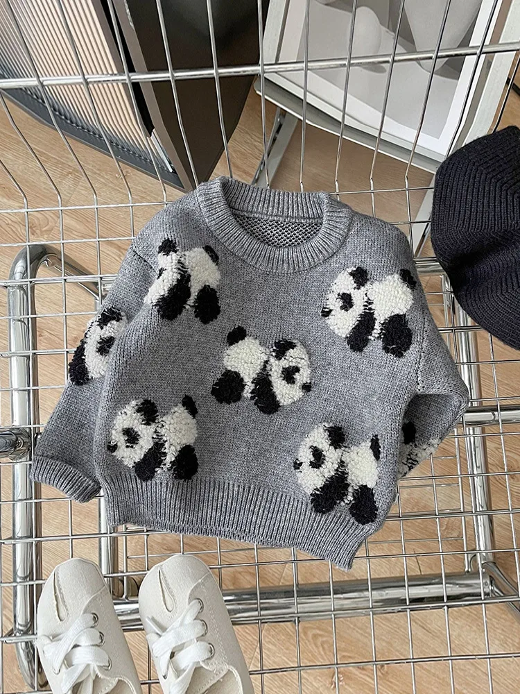 Cashmere Sweater Baby Girls Sweater Spring Autumn Baby Panda Embroidered Crewneck Sweater For Boys Girls