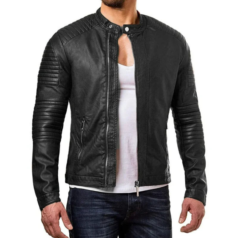 

Quilted Black Leather Jacket for Men Black Rider Biker Genuine Lambskin Coat