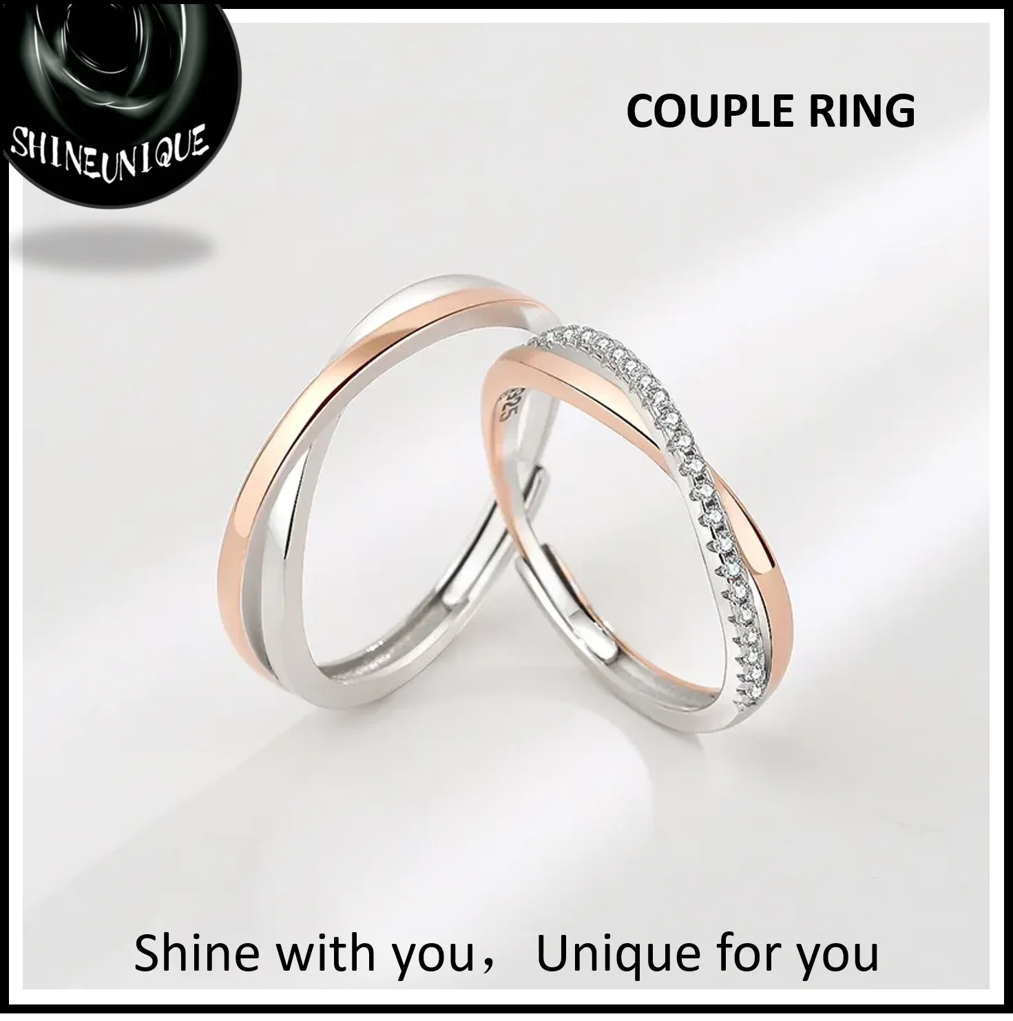 

Fashion Charm 925 Silver Color Zircon Jewelry Adjustable Rings Couple Rings For Women Men Lovers Couple