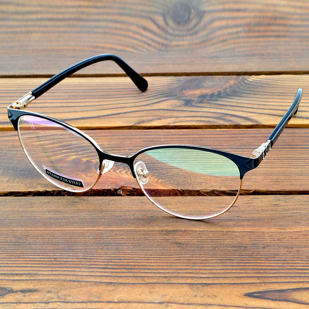 

Stainless Steel Glasses Frame Round Diamond Decoration Optical Frame Custom Photochromic,Progressive Myopia Reading Glasses