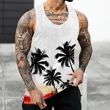 Men's Hawaii Palm Tree Printed Sleeveless Tee Tank Tops Summer Casual Beach Vest O Neck Shirt Men Gym Clothing Bodybuilding 2022