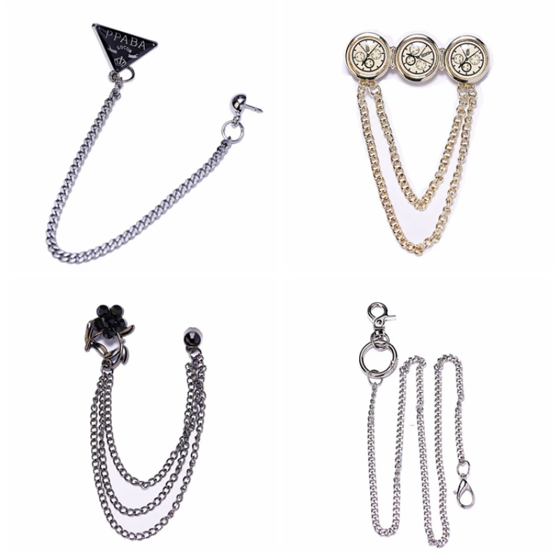 

Retro Clock Tassel Chain Brooch Metal Rhinestone Lapel Pins for Women Men Suit Shirt Collar Pin Fashion Jewelry Accessories
