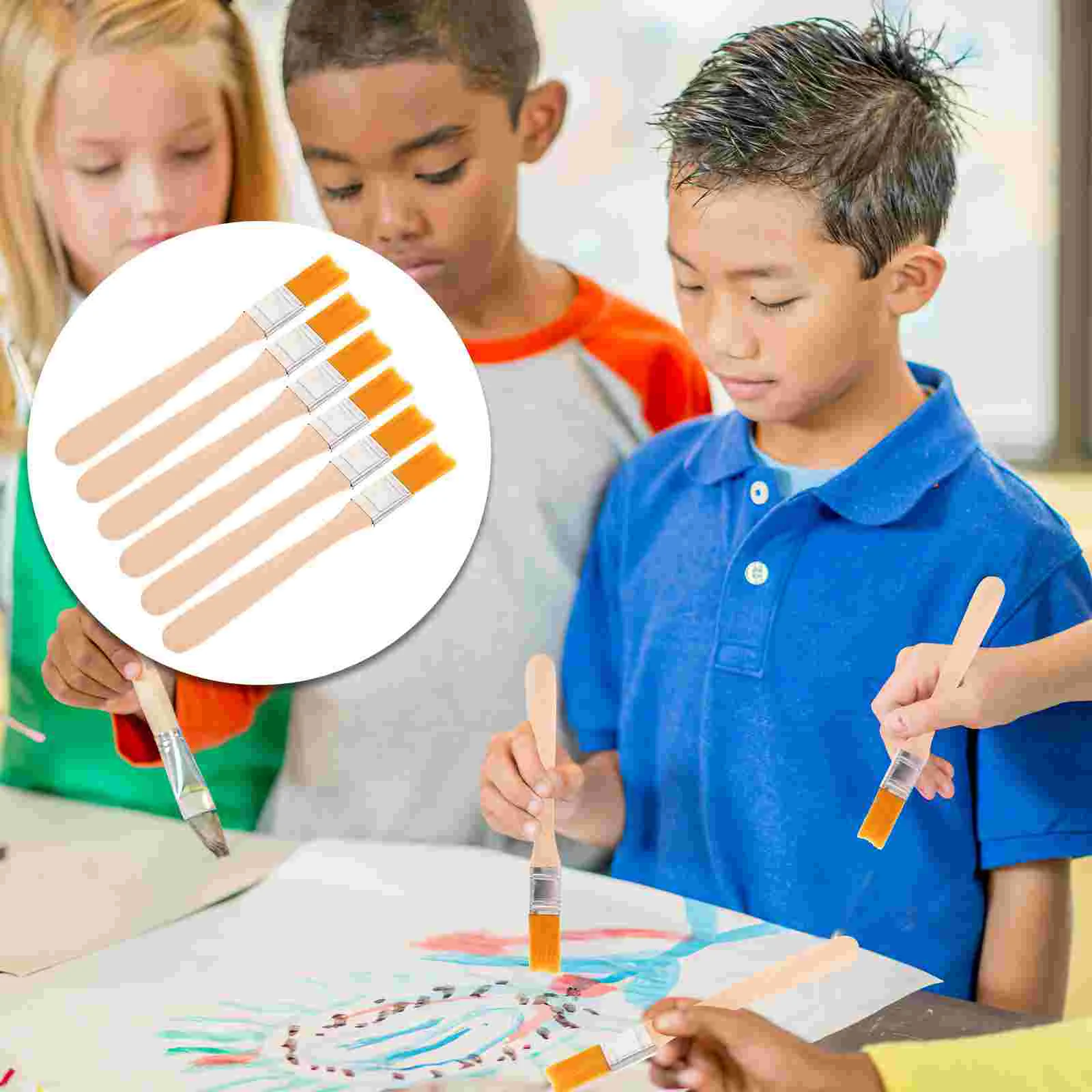 

6 pcs Small Pain Brushes Nylon Pain Brushes Wooden Handle Pain Brushes Reusable Portable Pain Brushes