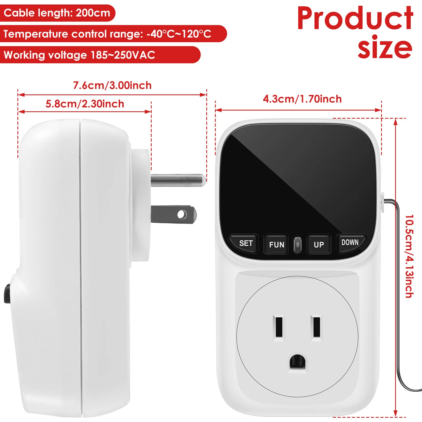 Digital Temperature Controller Socket Thermostat US Plug with Timer Switch Heating Cooling Control for Aquaculture Warming Boxes