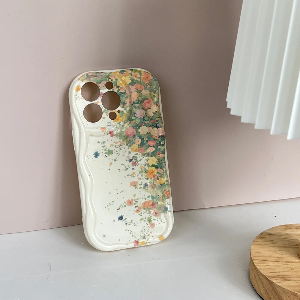Cute Peach Blossom Flower Shockproof Phone Case with Wavy Design