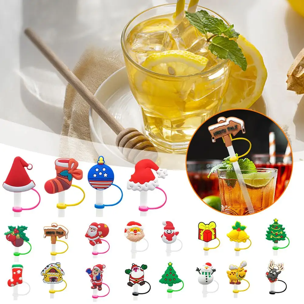 

New Style Silicone Straw Stopper Santa Claus Snowman Christmas Accessories Reusable Dust Stopper Cup Cover Glass Cap Kitche L5I9