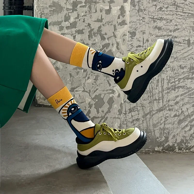 10Pcs/lot Trend Women Socks Graffiti Cotton Socks Streets Sports Sock Female Embroidery Funny Hip Hop Couple Socks