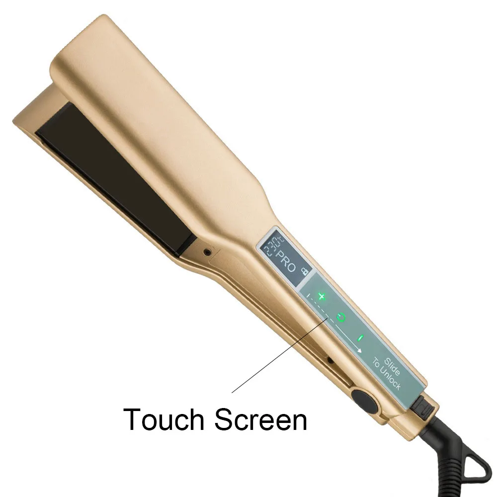 

Выпрямитель для волос, профессиональный утюжок с титановым покрытием и кератином, с сенсорным экраном, бразильский, золотой