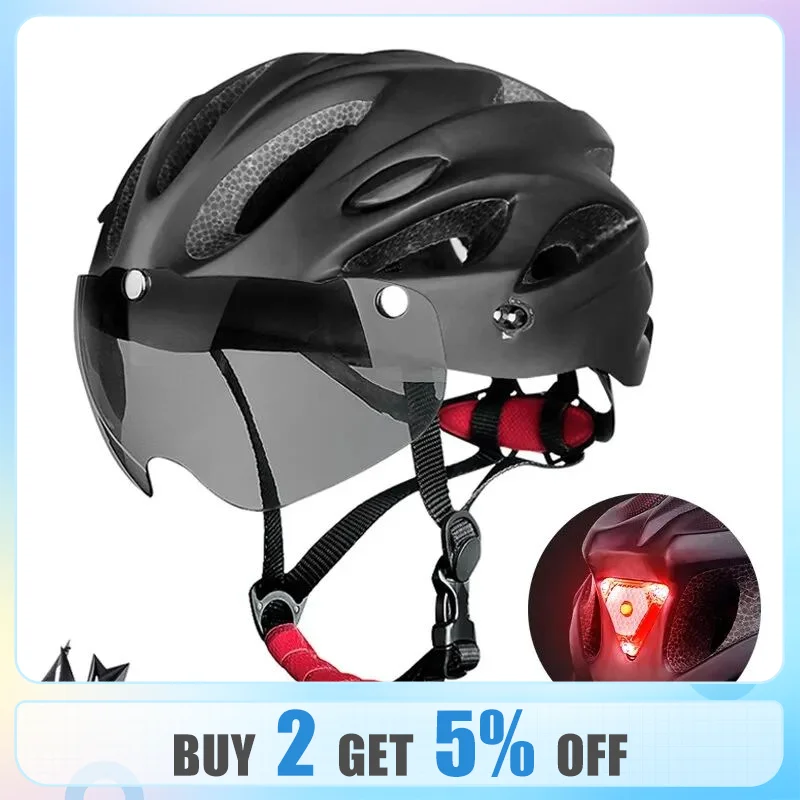 Casco de bicicleta con luz trasera LED para adulto, accesorio de ciclismo  ligero y transpirable, colorido, 58-62cm