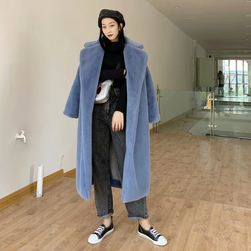 2023 Winter New Women Imitation Fur Coat Mid Length Version Loose Large Size Outwear Thicken Warm Fashion Patchwork Parkas