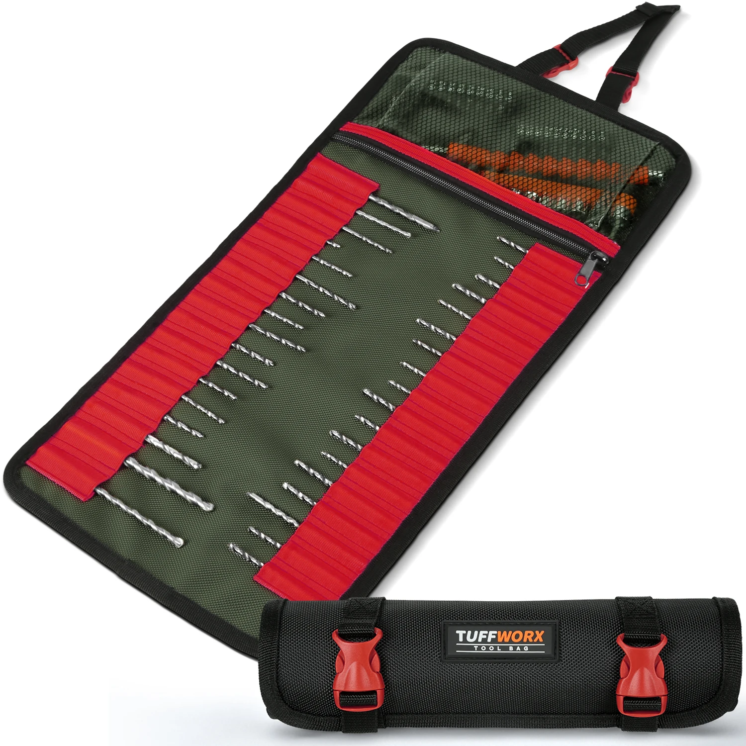 툴 롤백 - 36개 포켓, 1680D 고강도 원단, 조절 가능한 버클, 드라이버 및 드릴 비트용 지퍼형 공구 파우치