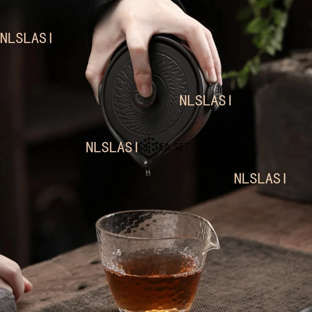 150ml purple pottery with handle lid bowl handmade Kung Fu tea set container business gift