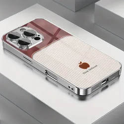 Elegant Striped Tempered Glass Electroplated Phone Case - iPhone 15 Plus (1)
