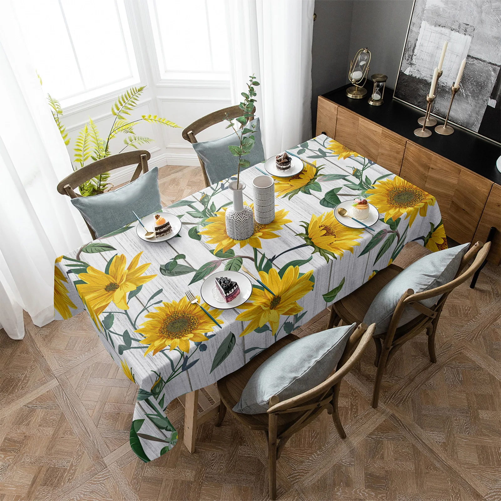 

Водонепроницаемая скатерть в стиле ретро, текстура подсолнуха, имитация дерева, декоративная прямоугольная ткань для кухонного стола