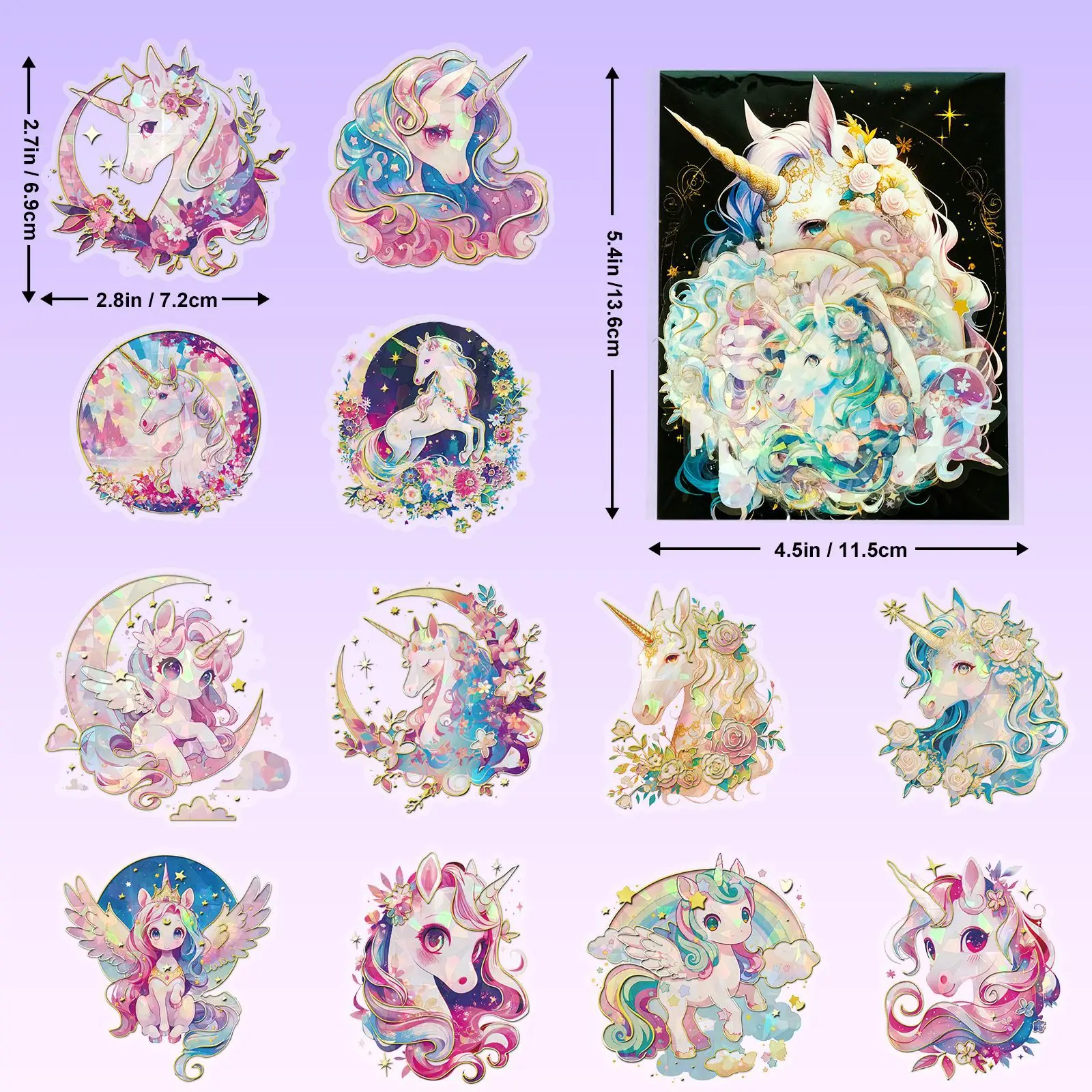 30개 레이저 유니콘 스티커 투명 브론징 스티커 물컵 컴퓨터 여행가방 입체 장식 스티커