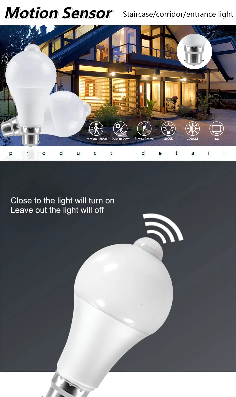 4PCS Led Bulb Radar Motion Sensor B22 220V 20W 18W 15W 12W 9W 6W Sdaaa951232ca4dcb91d33d0d5a78f819K
