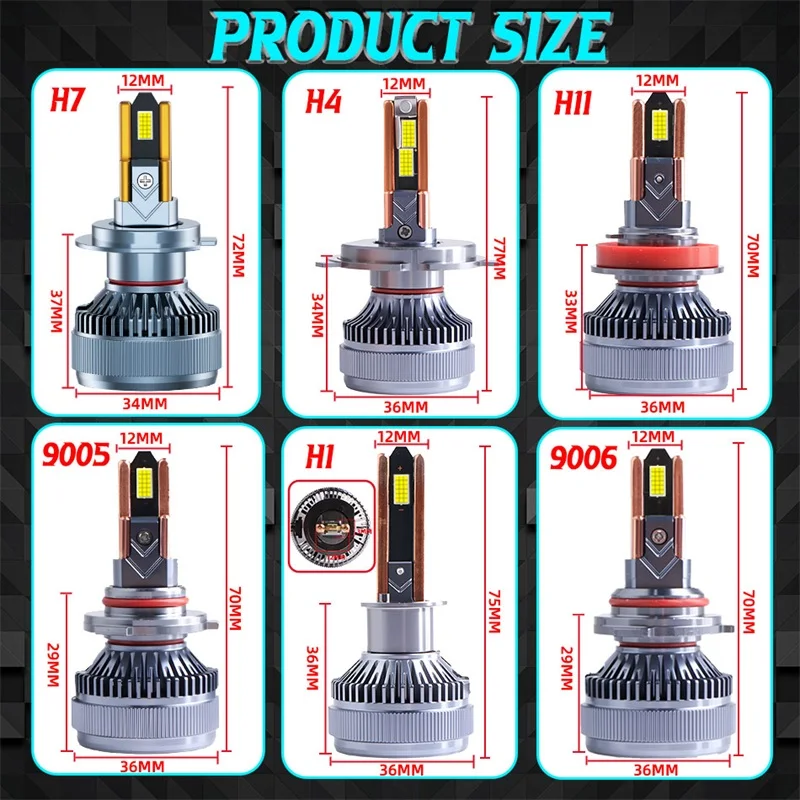 2500W H4 LED 헤드라이트 H7 H1 H11 H8 9005 HB3 9006 HB4 4000000LM 9980 CSP 캔버스 6구리관 자동차 램프 터보 안개등 6500K 12V