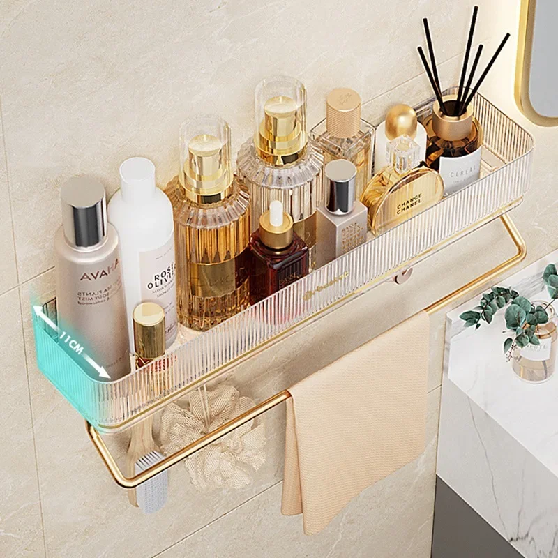 Wall Mounted Bathroom Wall Shelf with Towel Bar and 6 Hooks - Great for Bedroom Decor, Kitchen Storage , Bathroom Storage 2