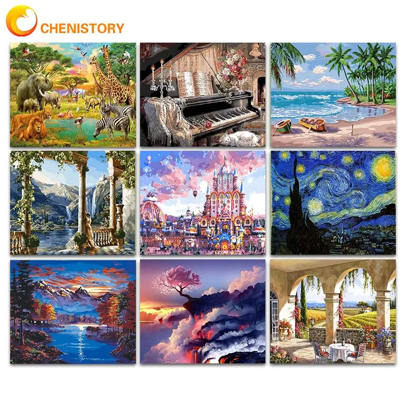 

CHENISTORY Paint By Number Landscape Handpainted Painting Art Gift Diy Pictures By Numbers Kits Drawing On Canvas Home Decor