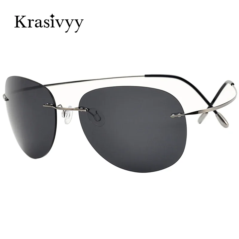 Krasivyy Randlose Polarisierte Sonnenbrille Männer Reinem Titan Ultraleicht Oval Frauen Fahren Sonnenbrille Marke Pilot UV400 Brillen