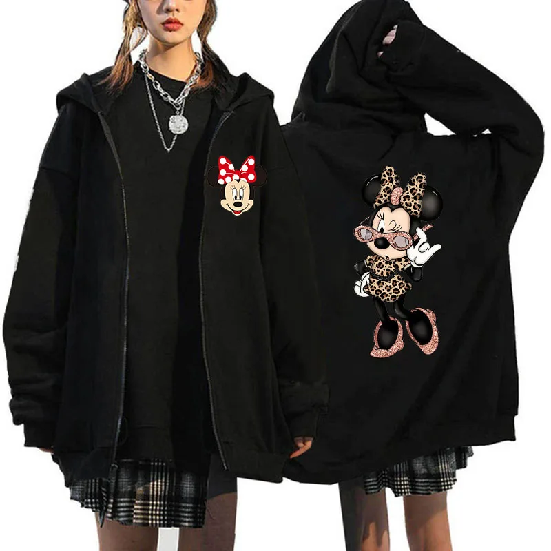 Y2k 90s Minnie Zipper Sweatshirts Mickey Mouse Disney Hoodies Harajuku Women Jacket Clothes Cartoon Streetwear Unisex