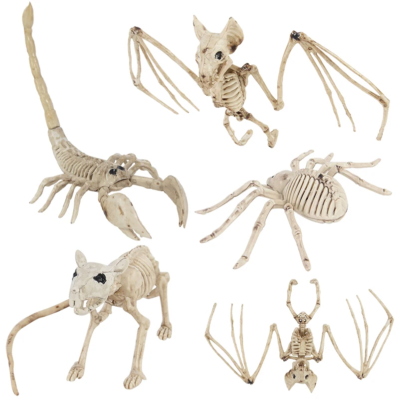 

Halloween Movable Skeleton Fake Spider Bat Mouse Scorpion Bones Halloween Party Home Bar Horror Decorations Haunted House Props