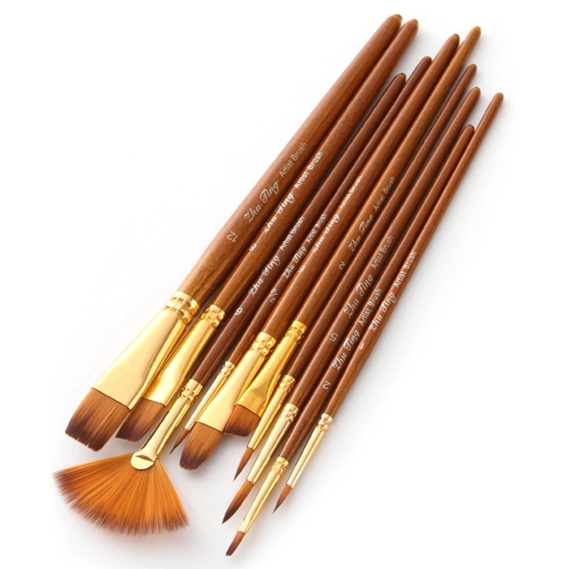 

10 Pcs Paint Brushes Set Round Pointed Tip Paintbrushes Nylon Hair Artist Paint Brush Professional Painting Kits