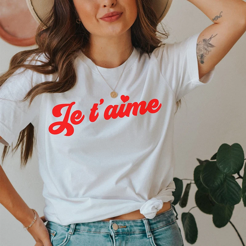 Le T' Aime French T Shirts For Women Summer Fashion Graphic Tee Cotton Short Sleeve O Neck T-Shirt Ladies Harajuku Sugar Tops