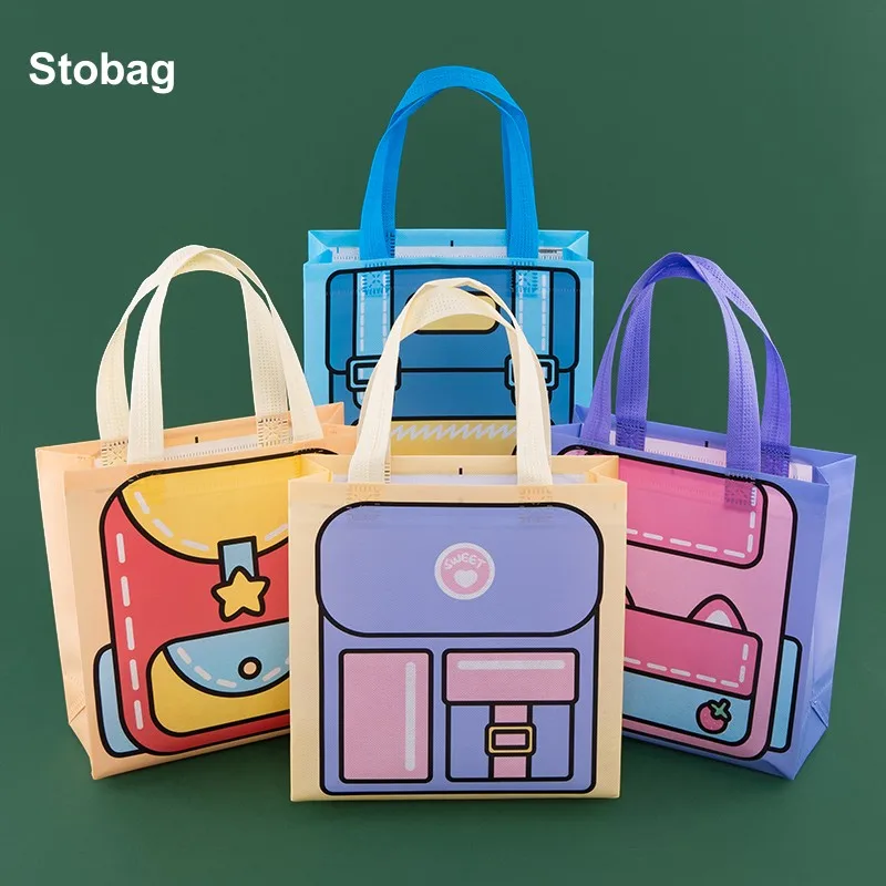 

StoBag 12pcs Cartoon Non-woven Tote Bags Gift Candy Snack Package Kids Fabric Waterproof Storage Reusable Pouch Party Favors