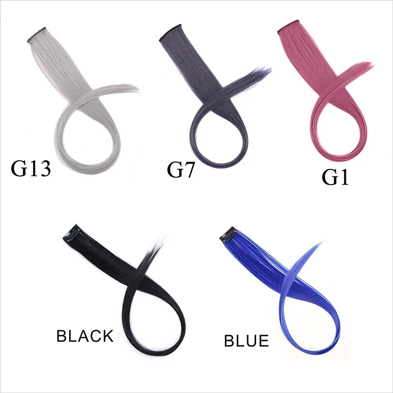 H&STAR  Synthetic 50cm Long Straight 5pcs/Pack Hair Extension  Multi color Hairpiece Wigs for Women