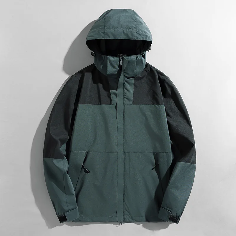 2024 New Long Sleeve Outdoor Windproof Coats Waterproof Hooded Jackets Color Matching Zipper Couple Top camping men outer wear