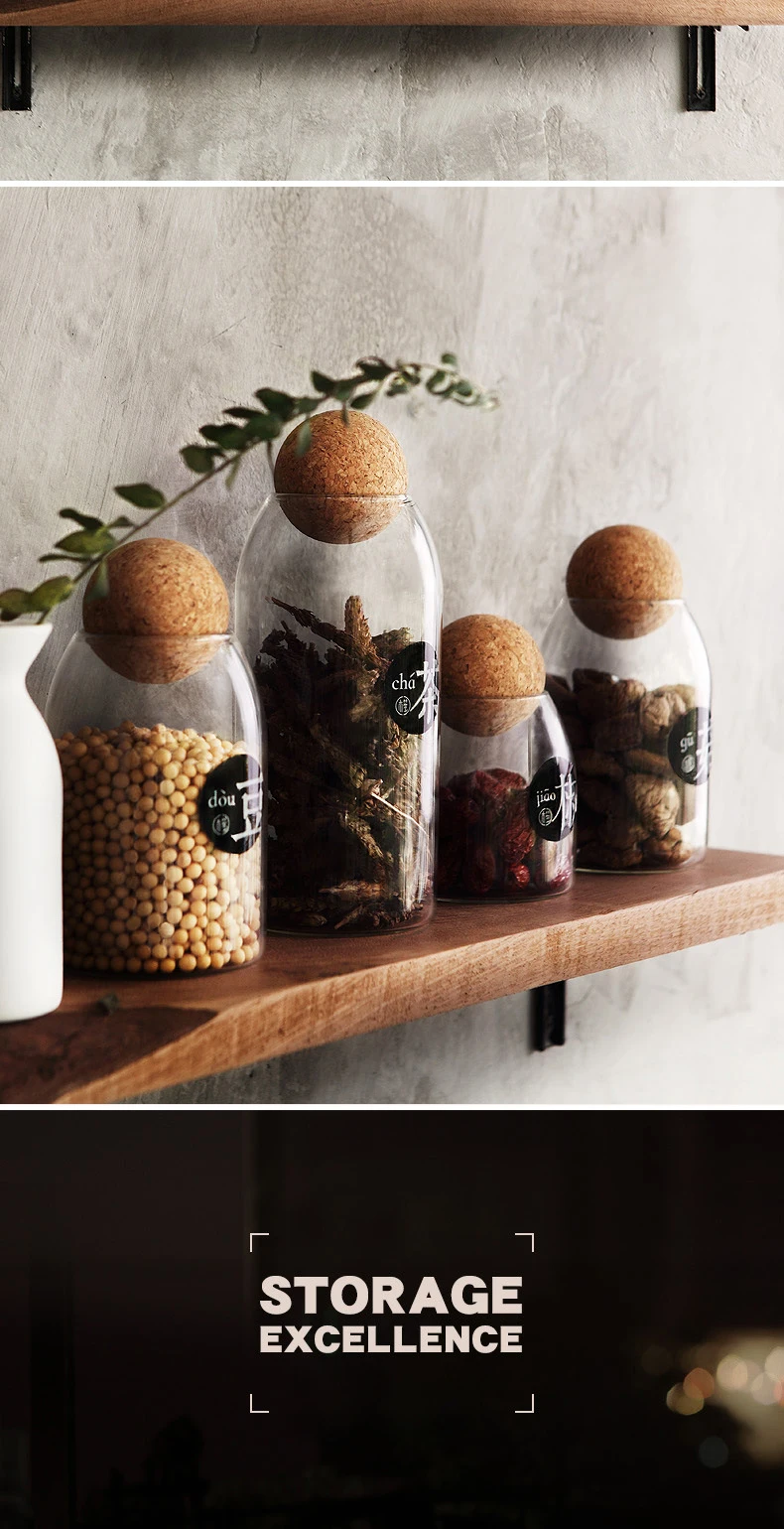 Clear Glass Storage Jar with Cork Lid Atorage Bottle Sealed Tank Tea Can Cereal Coffee Creative Decoration Airtight Canister Set