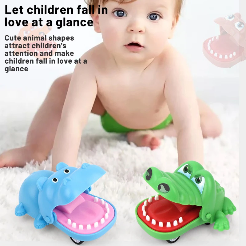 Biting Hand Crocodile Mouth Pull-back Car Toy Cartoon Hippo Dog Animal Pull Back Toy Car Press Teeth Bite Fingers Tricky