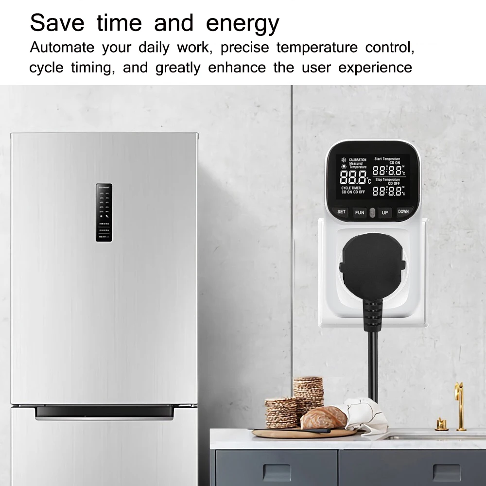 จอแสดงผล LCD แบบดิจิตอลเทอร์โมสมาร์ทปลั๊กถังปลาหน้าจอสัมผัสเทอร์โมซ็อกเก็ต -40 ℃ -120 ℃   ปลั๊ก EU ควบคุมอุณหภูมิ 1