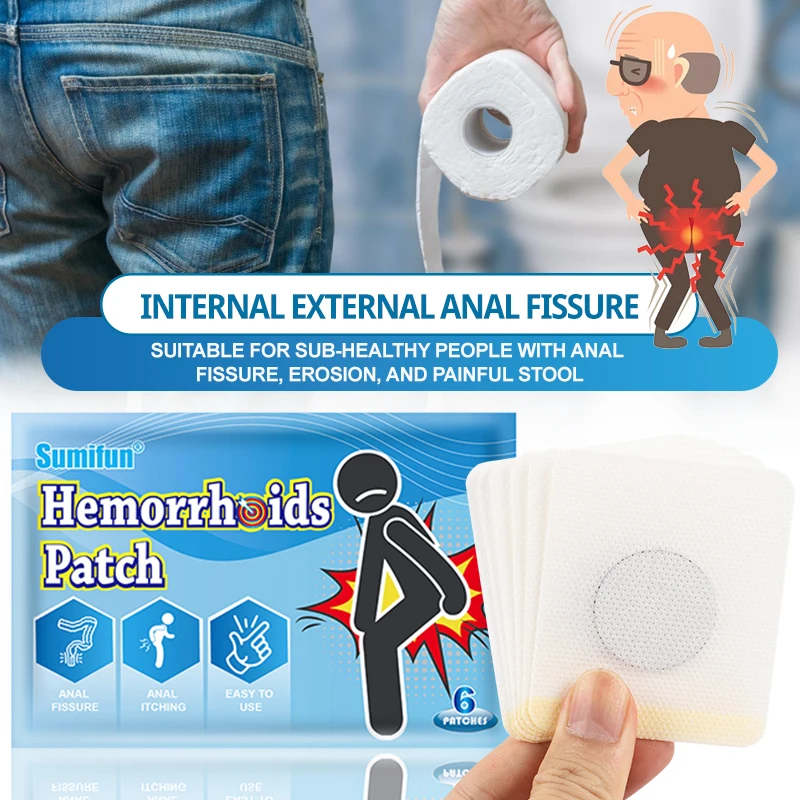 6Pcs Sumifun Hemorrhoids Patch Internal External Piles Removal Stickers Inflammation Anal Fissure Pain Relief Medical Plaster