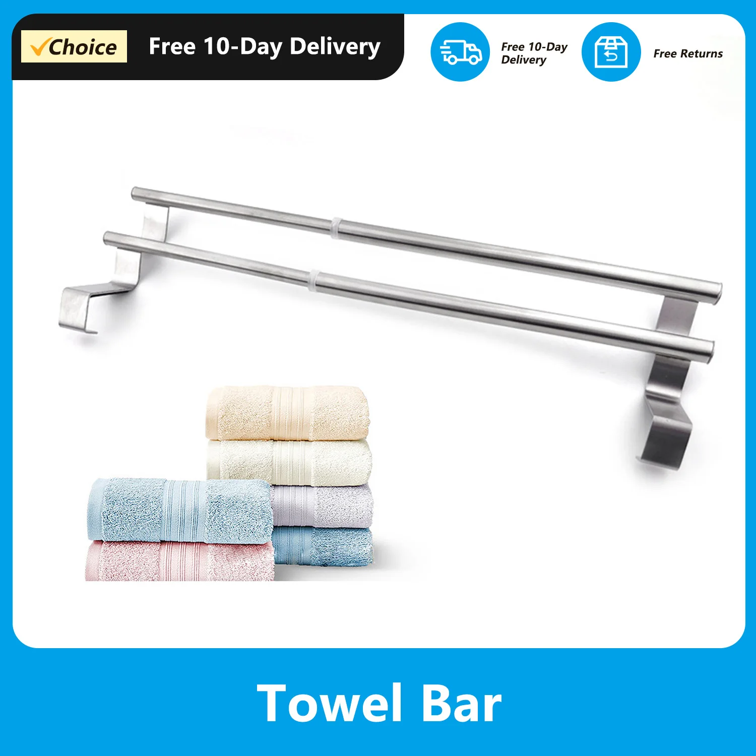 Expandable Double Towel Clothes Hanger Over Cabinet Cupboard Doors Stainless Steel Towel Bar Rack Holder for Bathroom