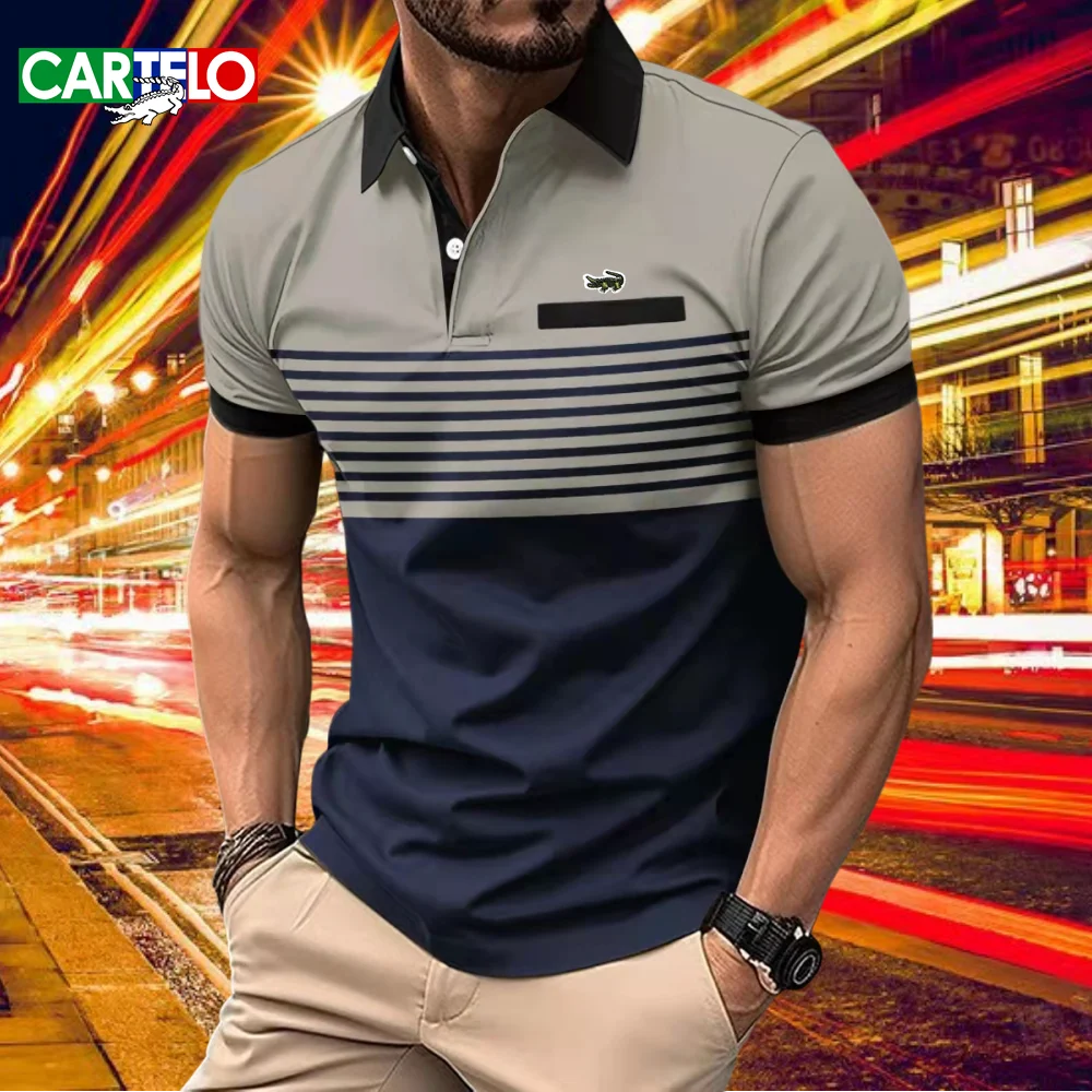 

Мужская рубашка-поло с 3D принтом, в полоску