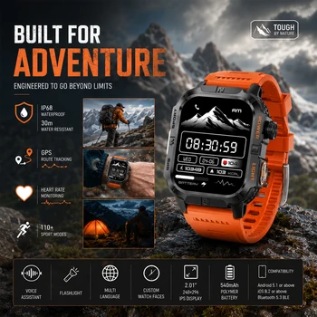 Nuovo Smartwatch Uomo 2026 Impermeabile IP68 con Posizionamento Satellitare a 6 Satelliti, Chiamate BT, Schermo HD da 2.01 Pollici, Batteria da 540mAh e Oltre 100 Modalità Sportive